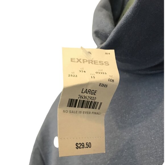 Express Womens Long Sleeve Turtleneck Top L Blue Shimmer Cotton Spandex Blend - Picture 4 of 7